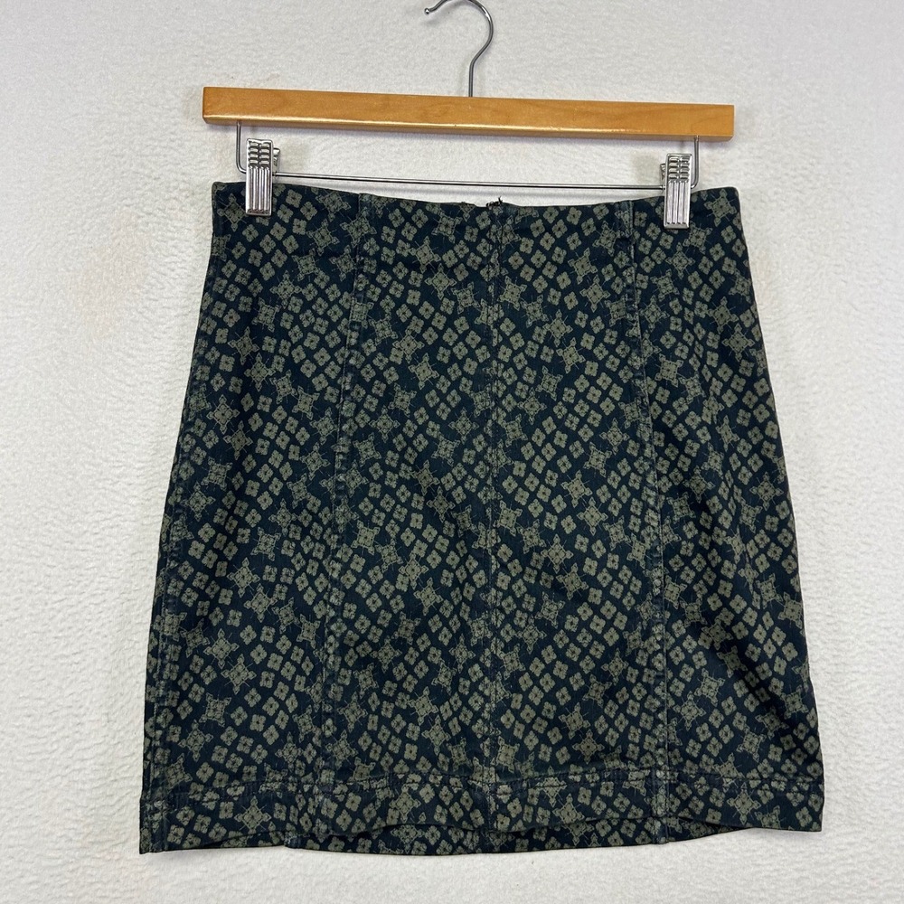 Boho Indie Free People Womens 8 Olive Green Geometric Diamond Mini Skirt